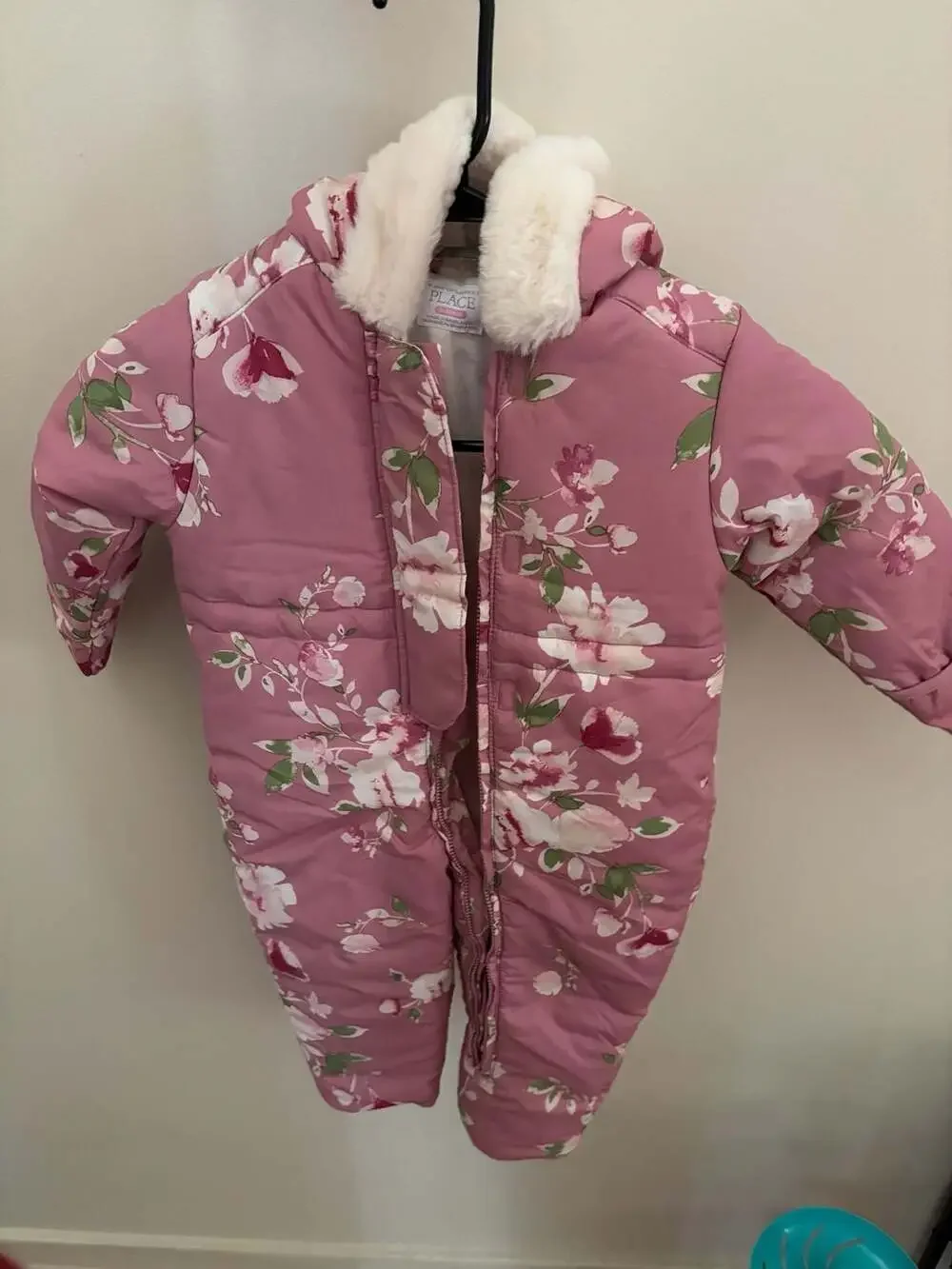 The Children's Place Baby Girls Floral Print Faux Fur Trim Hooded Snowsuit